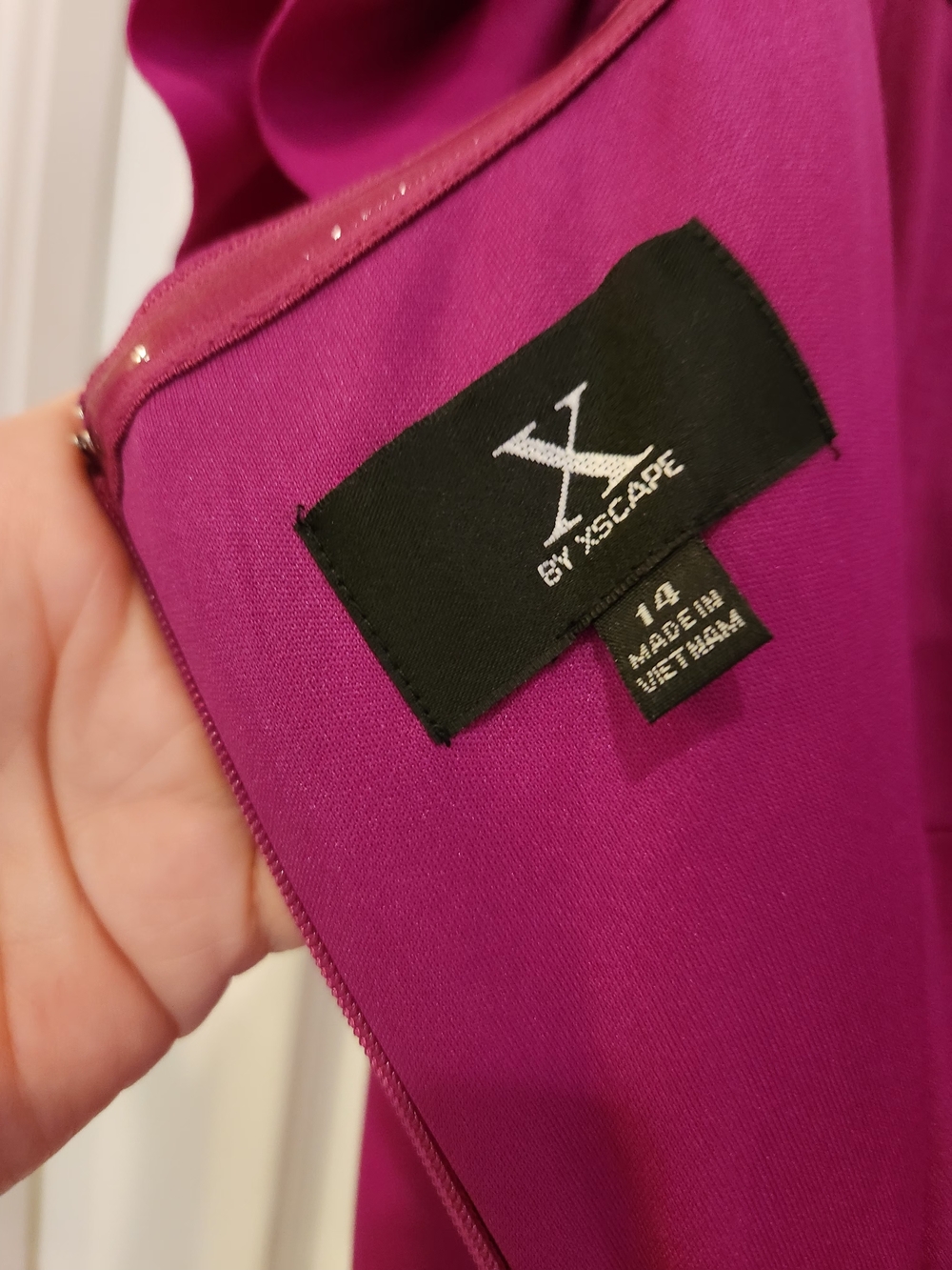 Xscape Fuchsia Off-Shoulder Ruffle Gown - Picture 3 of 6